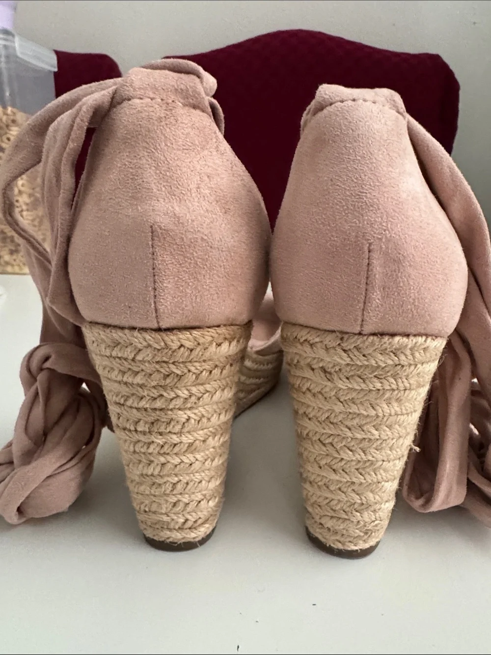 Blush Suede Lace-Up Espadrille Wedge Sandals